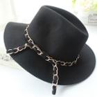 Steel Chain Felt Fedora Hat Black - One Size