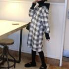 Mock Two-piece Plaid Turtleneck Midi Hoodie Dress