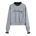 Ruffle Collar Lettering Pullover Gray - One Size