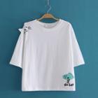 Cat Fish Embroidered Short Sleeve T-shirt