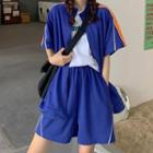 Set: Short-sleeve Zip T-shirt + Wide-leg Sweatshorts