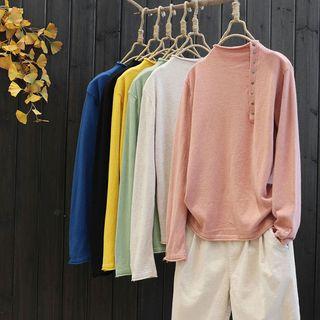 Mock-turtleneck Buttoned Knit Top