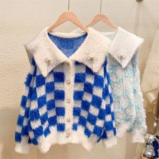 Collared Checkered Cardigan