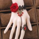 Rose Bracelet With Ring Red - One Size