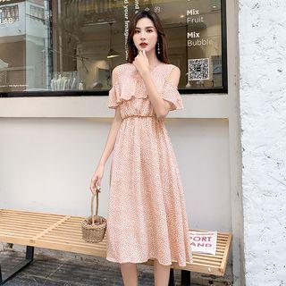 Cold-shoulder Floral Print Midi A-line Dress