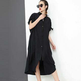 Short-sleeve Plain Long Shirt