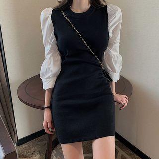 Puff-sleeve Mini Knit Dress Dress - One Size