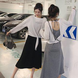 Set: Long-sleeve Open Back T-shirt + Midi Tank Dress