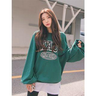 Printed Balloon-sleeve Oversized Pullover