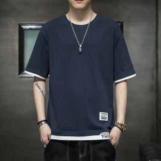 Color Block Round Neck Short Sleeve T-shirt