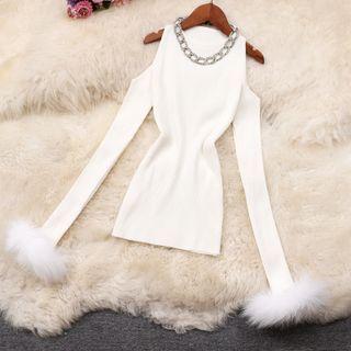 Cold Shoulder Rhinestone Knit Top