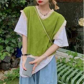 Lace Trim Sweater Vest