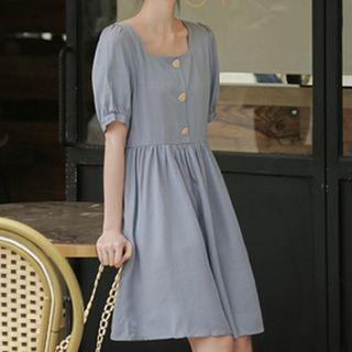 Square Collar Short-sleeve A-line Dress