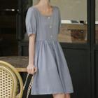 Square Collar Short-sleeve A-line Dress