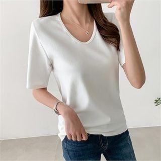 V-neck Brushed Fleece T-shirt