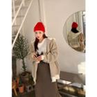 Letter-patched Faux-shearling Zip-up Hoodie