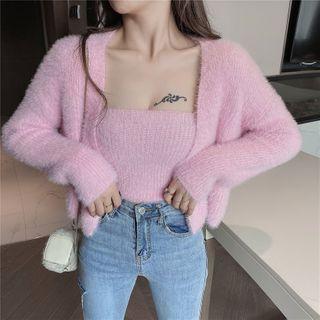 Set: Fluffy Cardigan + Tube Top Pink - One Size