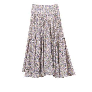 Floral Print Irregular Hem A-line Midi Skirt Purple - One Size