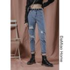 Distressed High-waist Slim-fit Ankle Jeans