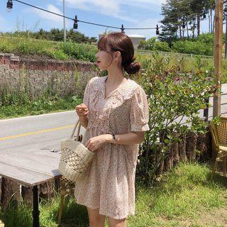 Floral Print Ruffled Short-sleeve Mini A-line Dress