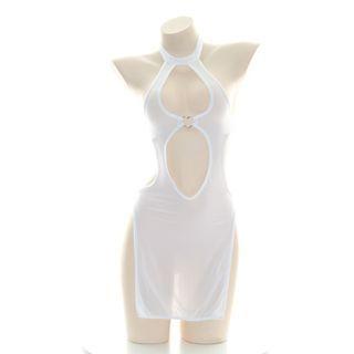 Cut-out Qipao Night Dress White - One Size
