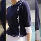 Elbow-sleeve Button-side Knit Top