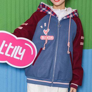 Color-block Sleeve Fleece-hood Jacket