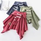 Tie-waist Applique Mini A-line Plaid Skirt