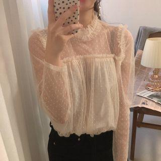 Dotted Ruffled Mesh Blouse