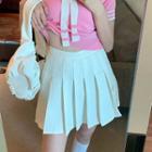 Short-sleeve Sailor Collar Top / Pleated A-line Mini Skirt