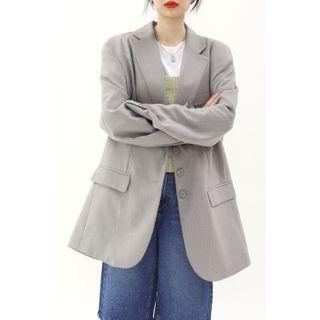Slit-side Loose-fit Pinstripe Blazer Gray - One Size
