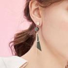 Geometry Dangle Earring 1 Pair - Silver Stud - Gold & Green - One Size