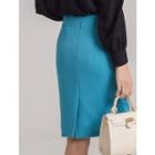 Plus Size Zip-back Pencil Skirt In Aqua Blue