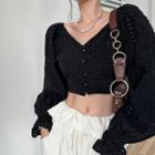 Bell-sleeve Perforated Cropped Blouse