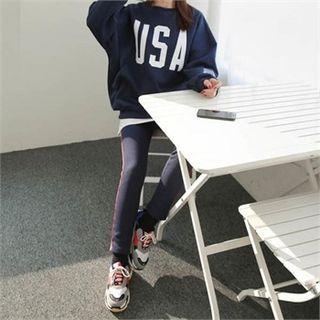 Set: Brushed Fleece Lined Lettering Sweatshirt + Leggings