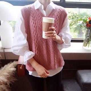 Wool Blend Sleeveless Cable-knit Top