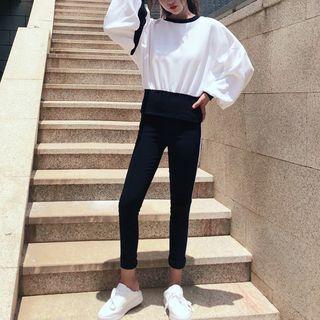 Puff-sleeve Contrast-trim Sweatshirt / Cropped Sweatpants
