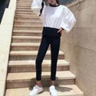 Puff-sleeve Contrast-trim Sweatshirt / Cropped Sweatpants