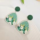 Floral Drop Earring 1 Pair - Silver Needle - Green - One Size