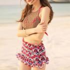 Set: Patterned Bikini + Crochet Tank Top + Patterned Cover-up
