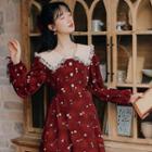 Floral Lace Ruffle Button-up A-line Dress