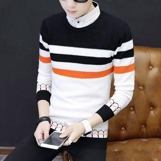 Mock Two Piece Contrast Stripe Sweater