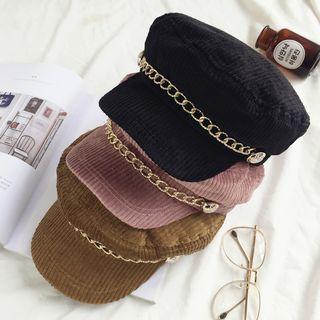 Chain Detailed Corduroy Military Hat