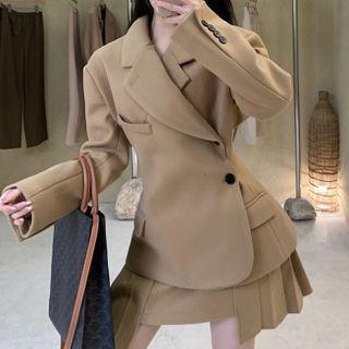 Set: Irregular Single-breasted Blazer + Mini A-line Skirt