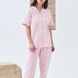 Loungewear Set: Plain Short-sleeve Top + Pants