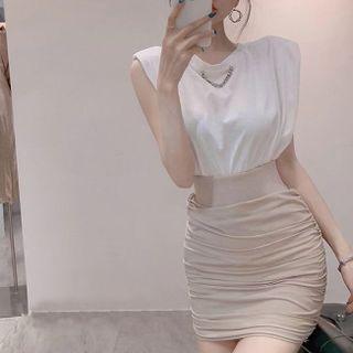Set: Sleeveless Chain Accent Top + Mini Pencil Skirt