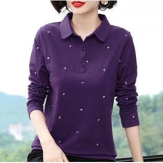 Long-sleeve Floral Embroidered Polo Shirt