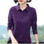 Long-sleeve Floral Embroidered Polo Shirt
