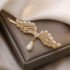 Wings Rhinestone Faux Pearl Hair Clip Off-white & Gold - One Size