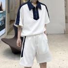 Set: Elbow-sleeve Zip Polo Shirt + Sweatshorts